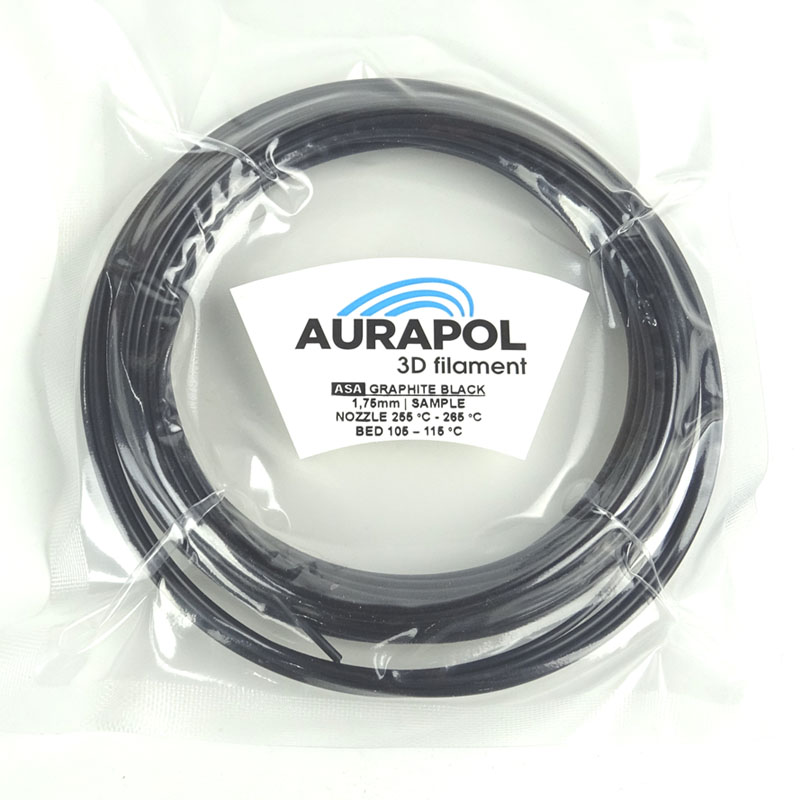 aurapol 3d filament manufacturer AURAPOL Próbka ASA 3D Filament Graphite Black 1,75 mm - obrazek 1