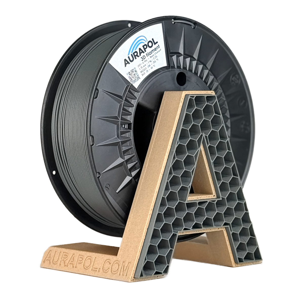 35e68c14514186032e68d63f62374378.png AURAPOL PET-G Recycled Filament Moss Charcoal 1 kg 1,75 mm|OUTLET - obrazek 1